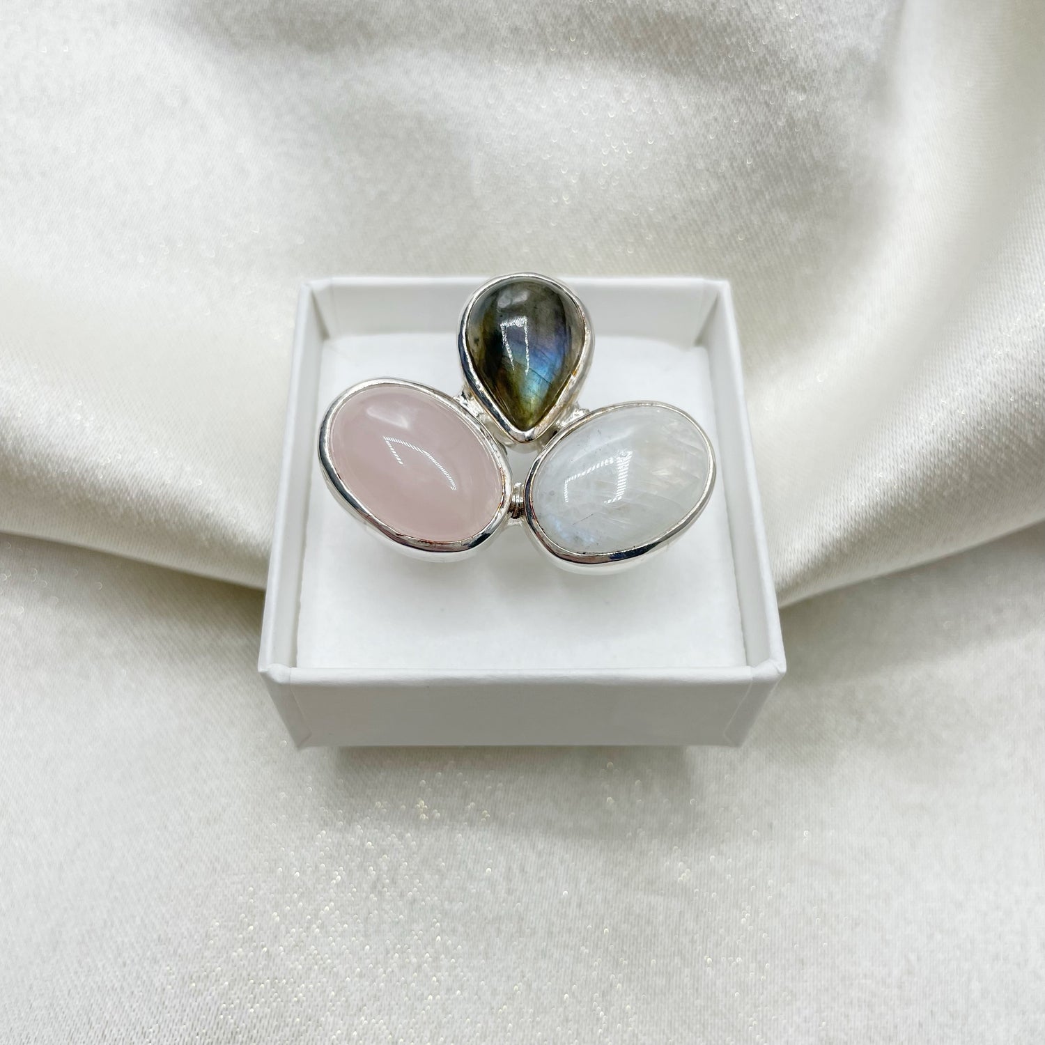 Anello Labradorite e Quarzo Rosa - Argento 925