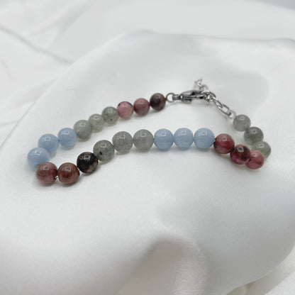 Bracciale &quot;Se vuoi puoi&quot; - Angelite, Labradorite, Rodonite - LIMITED EDITION