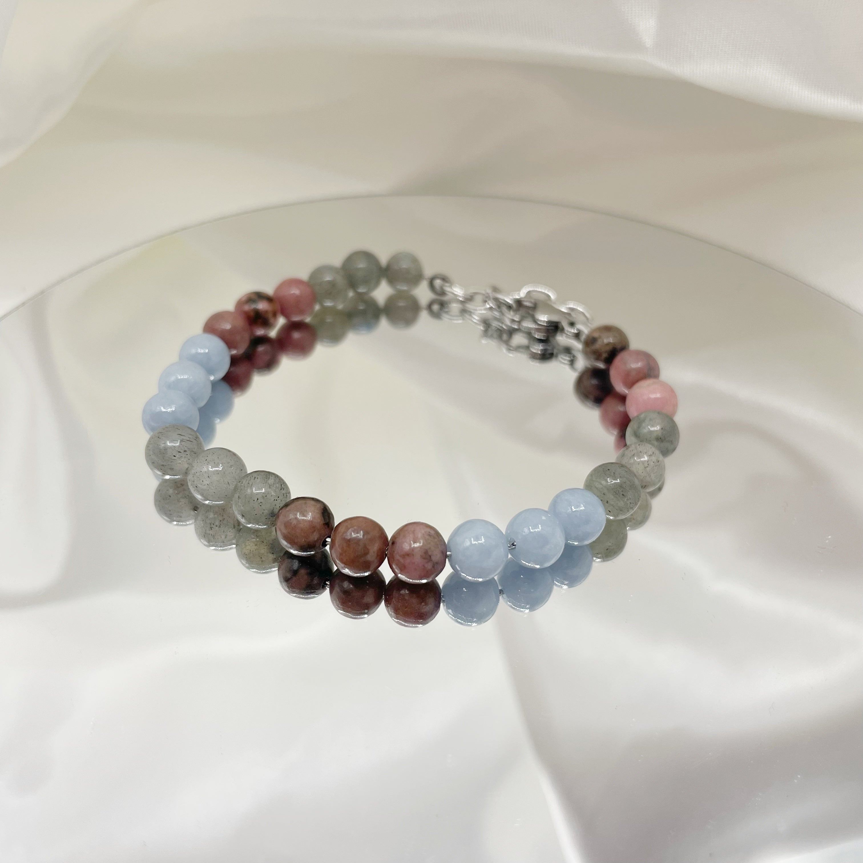 Bracciale &quot;Se vuoi puoi&quot; - Angelite, Labradorite, Rodonite - LIMITED EDITION