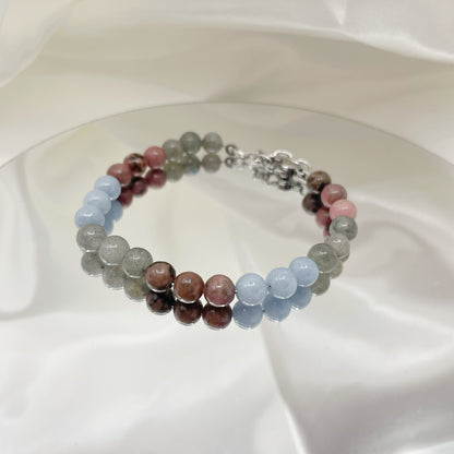 Bracciale &quot;Se vuoi puoi&quot; - Angelite, Labradorite, Rodonite - LIMITED EDITION