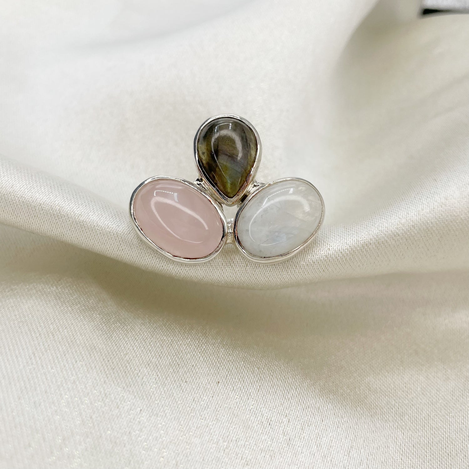 Anello Labradorite e Quarzo Rosa - Argento 925