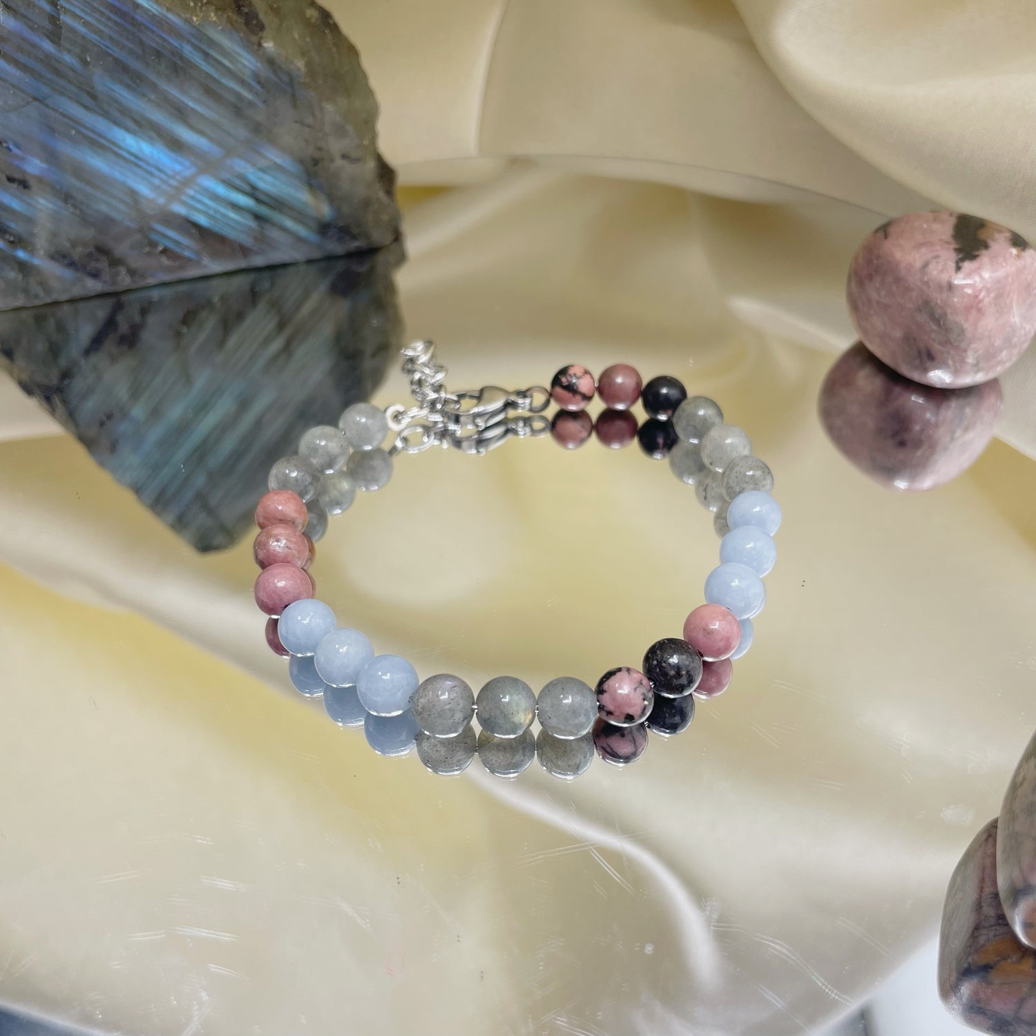 Bracciale &quot;Se vuoi puoi&quot; - Angelite, Labradorite, Rodonite - LIMITED EDITION