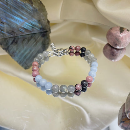 Bracciale &quot;Se vuoi puoi&quot; - Angelite, Labradorite, Rodonite - LIMITED EDITION