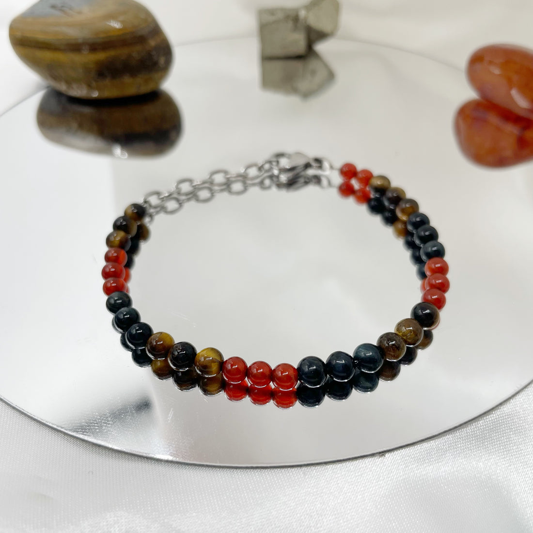 Bracciale Leone - Occhio di Tigre, Corniola, Occhio di Falco